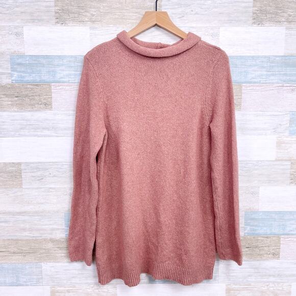 J Jill Draped Funnel Neck Sweater Pink Stretch Wool Blend Womens Medium - Picture 1 of 9